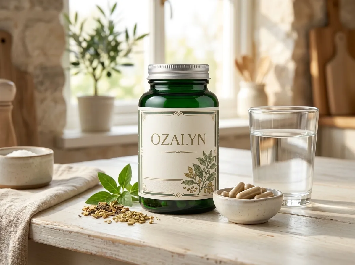 Ozalyn capsules naast een glas water - dagelijkse routine